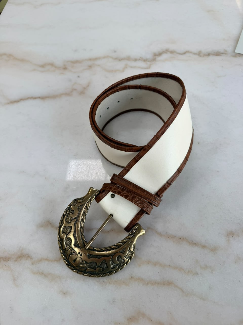 Vintage White Leather Belt
